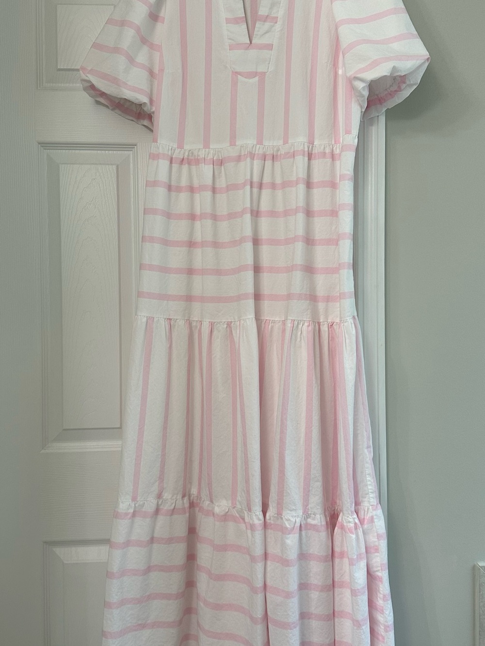 crown & ivy Pink and White Striped Tiered Dress